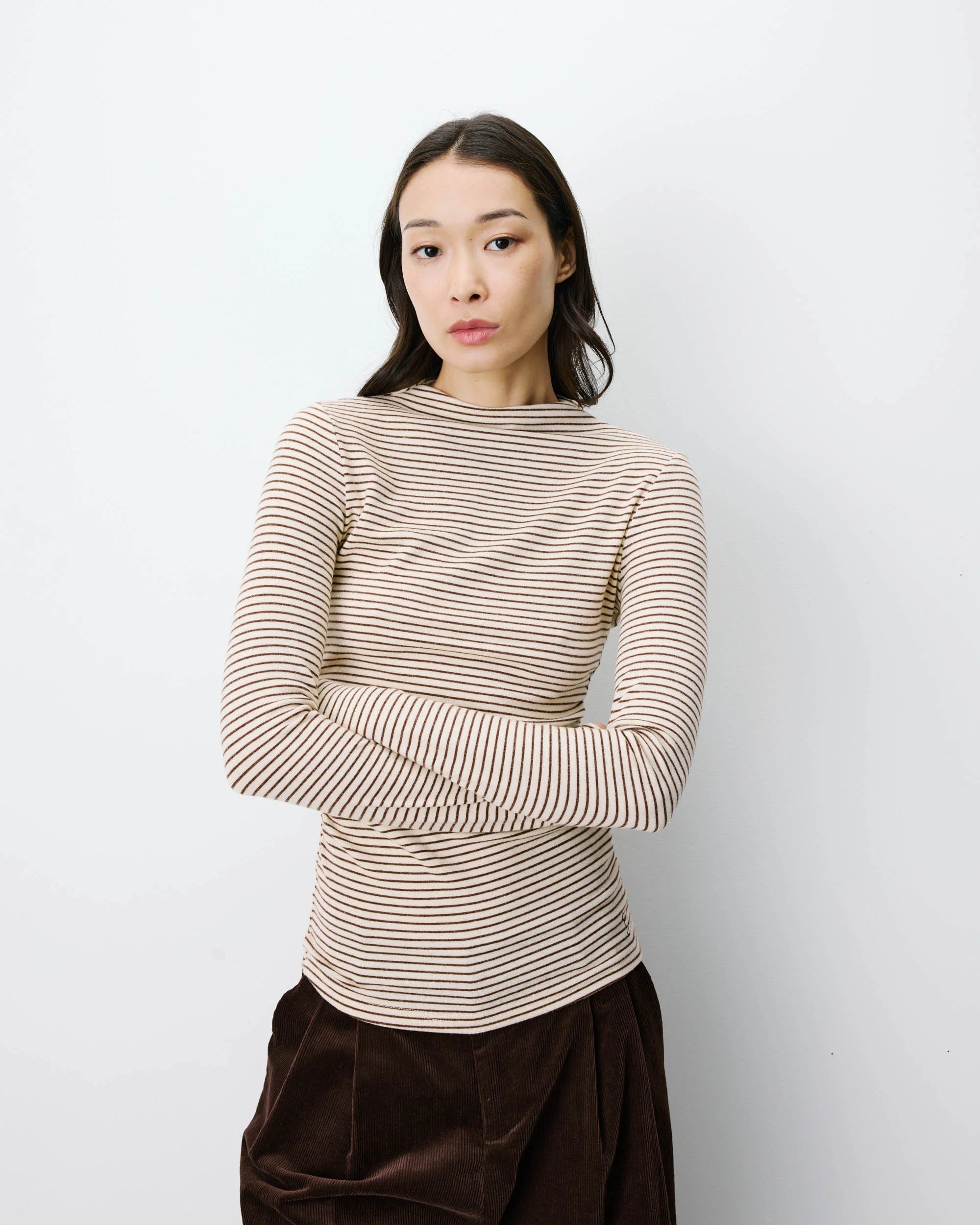 long sleeve mock neck stripe top