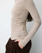 long sleeve mock neck stripe top