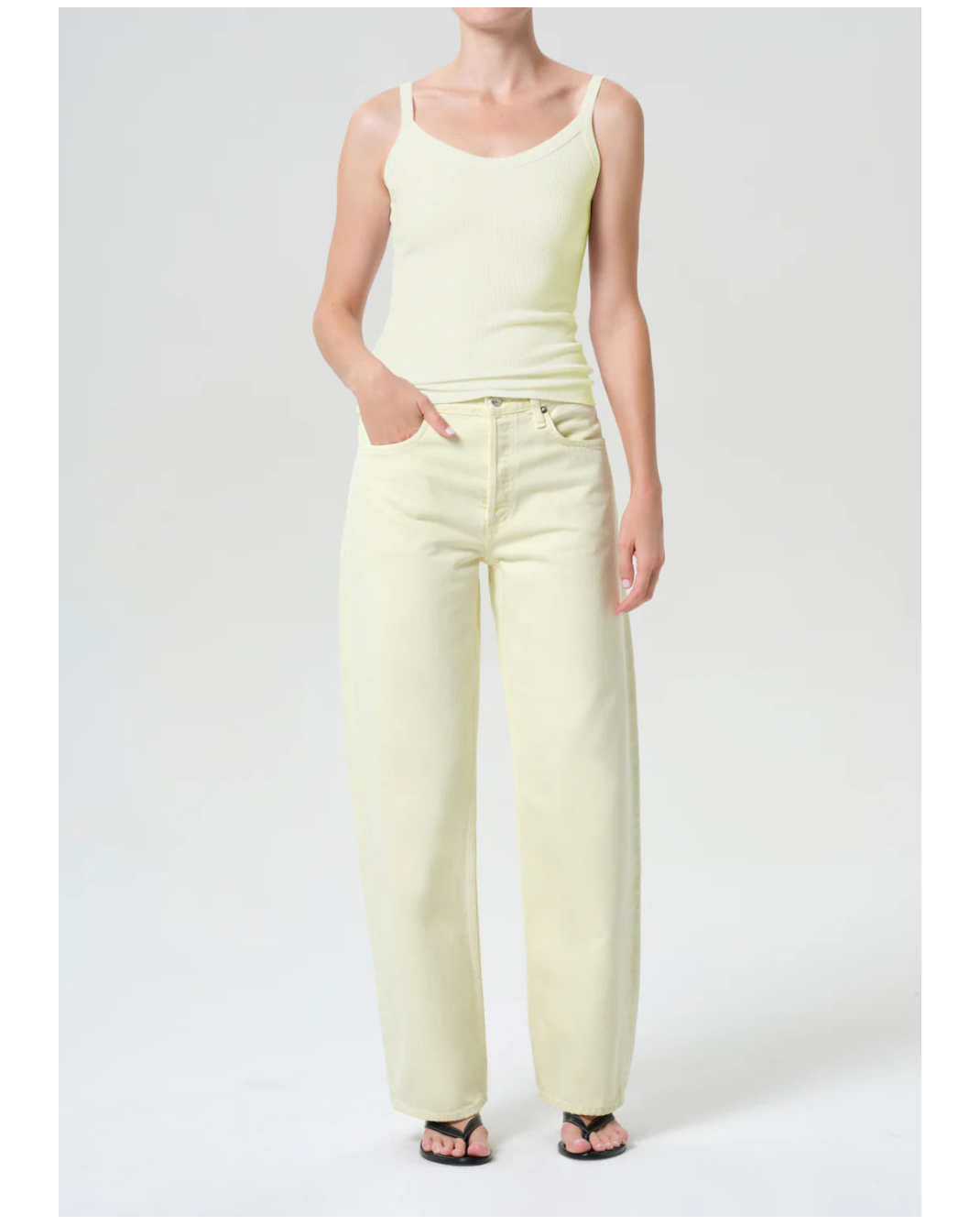 wide leg denim pant in light yellow