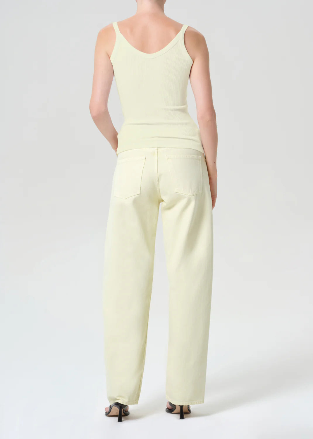 wide leg denim pant in light yellow