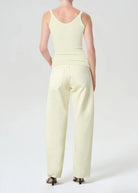 wide leg denim pant in light yellow