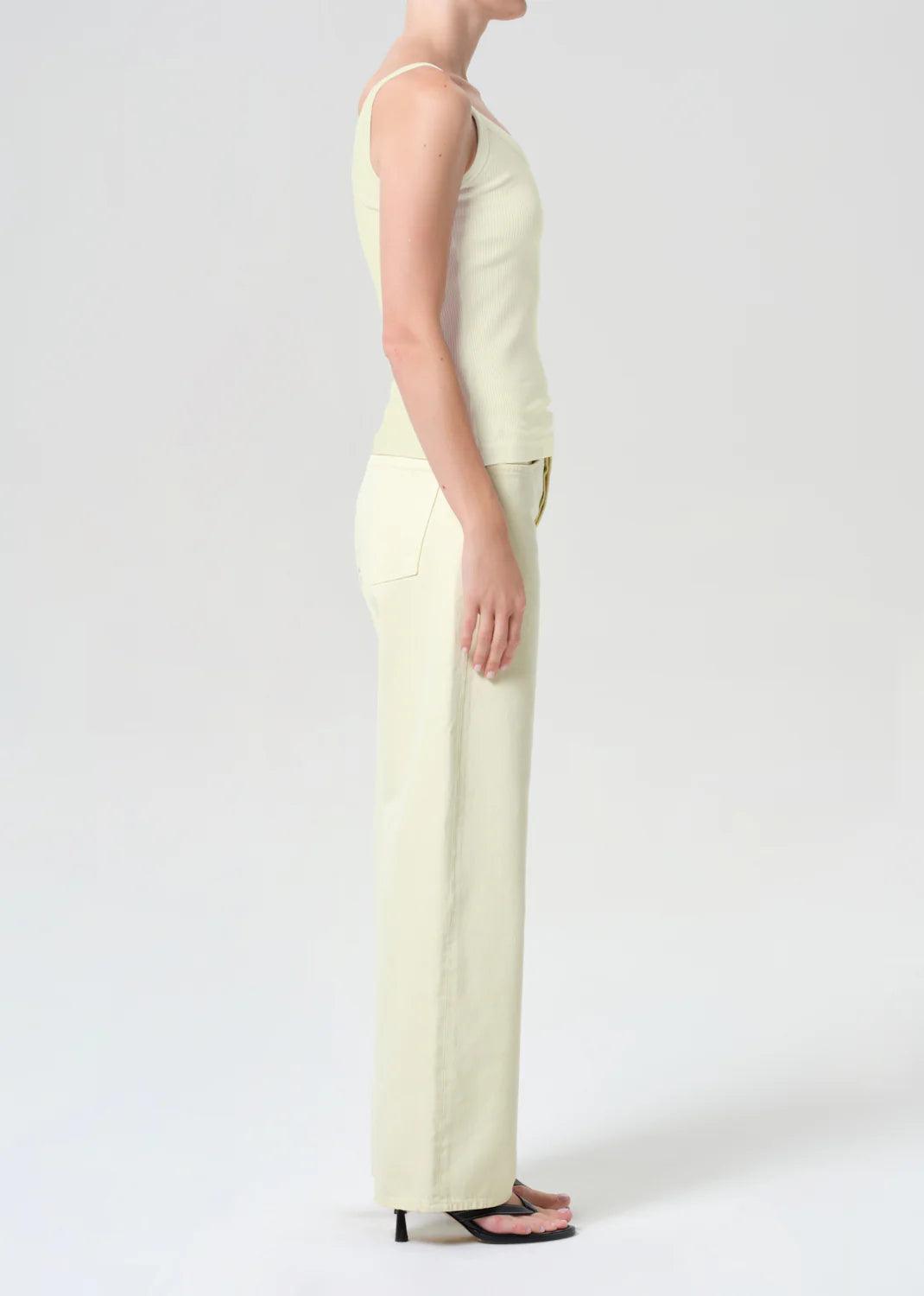 wide leg denim pant in light yellow