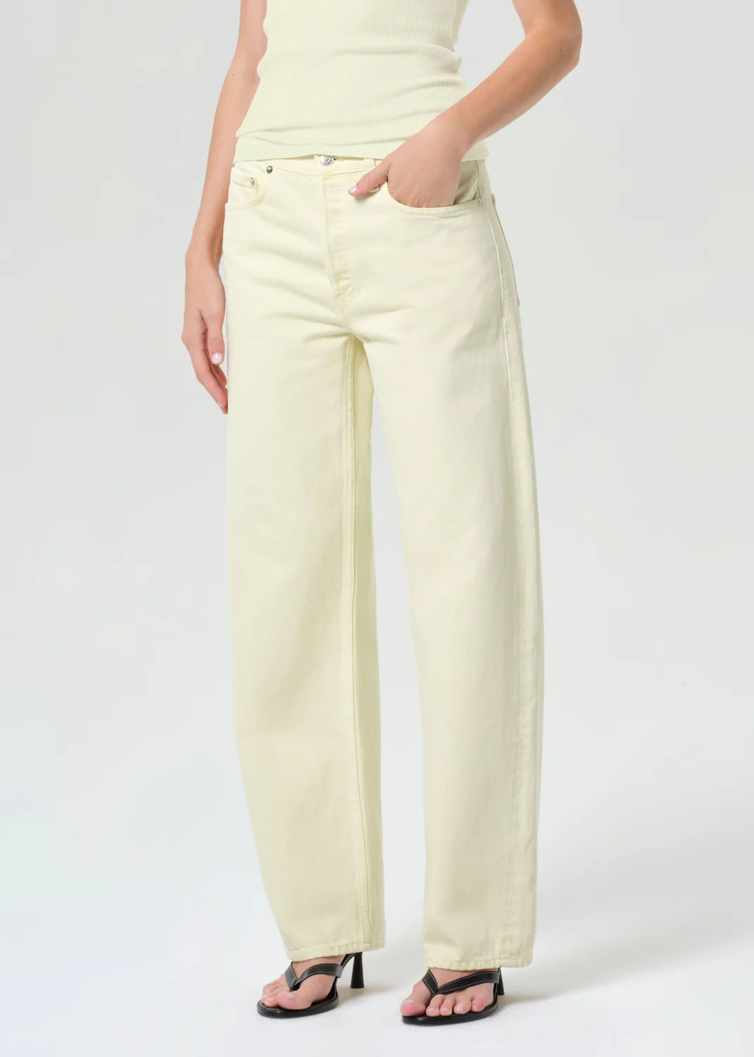 wide leg denim pant in light yellow