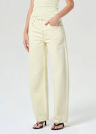 wide leg denim pant in light yellow