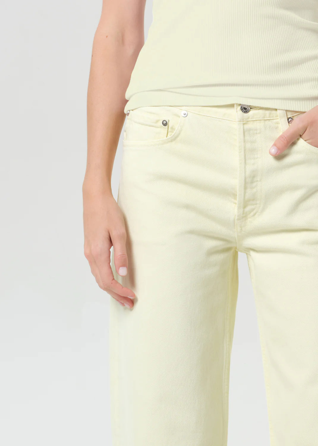 wide leg denim pant in light yellow
