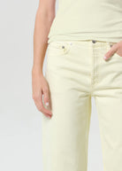 wide leg denim pant in light yellow