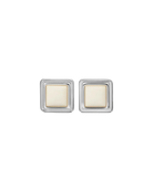 square silver earrings with white stone in the middle