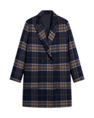 long navy and brown plaid coat