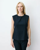suiting top in navy and pinstripe