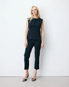 suiting top in navy and pinstripe