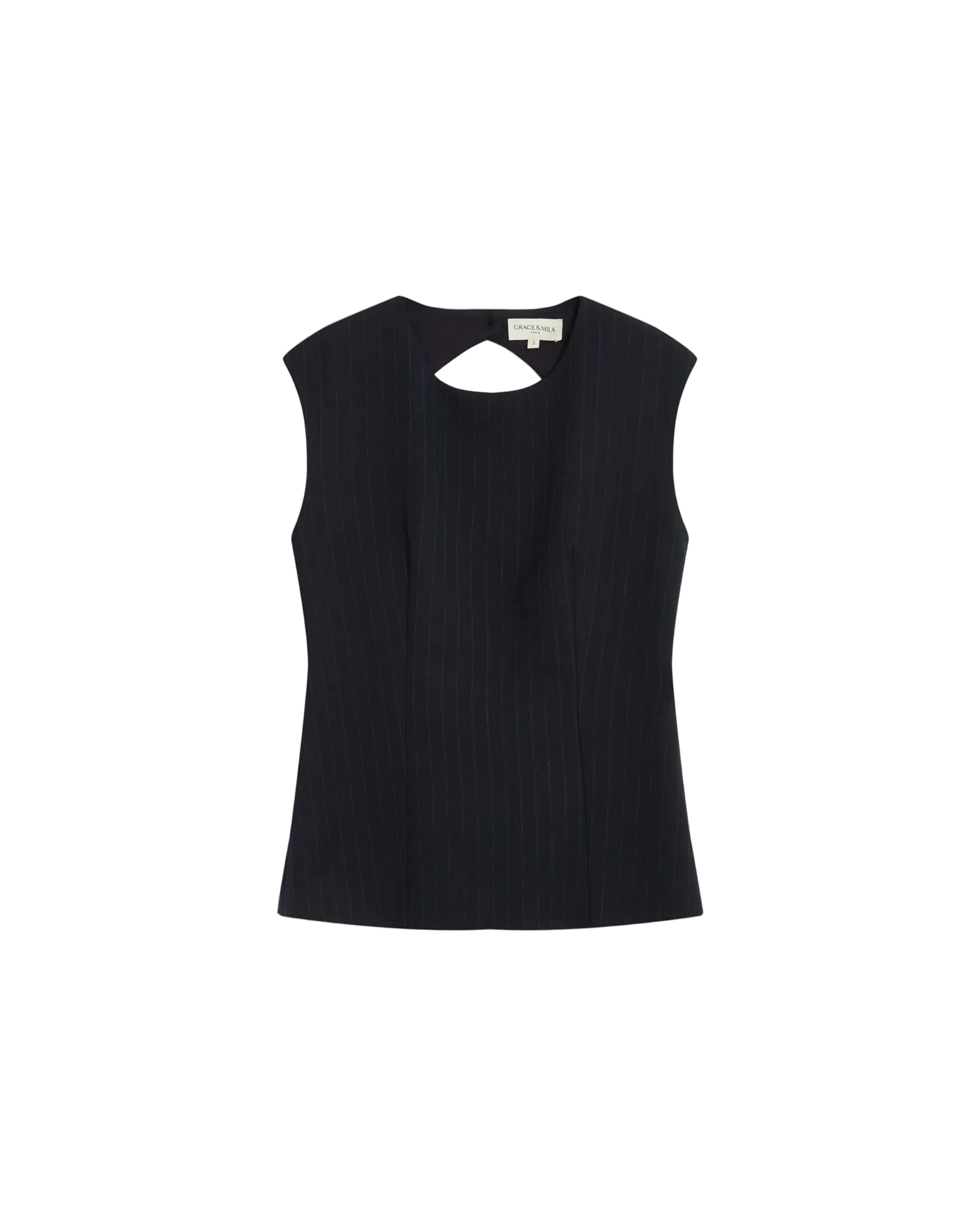 suiting top in navy and pinstripe
