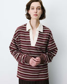 brown and cream striped polo long sleeve