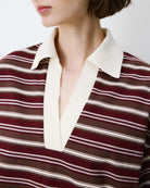 brown and cream striped polo long sleeve