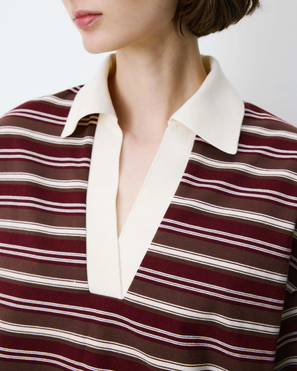 brown and cream striped polo long sleeve