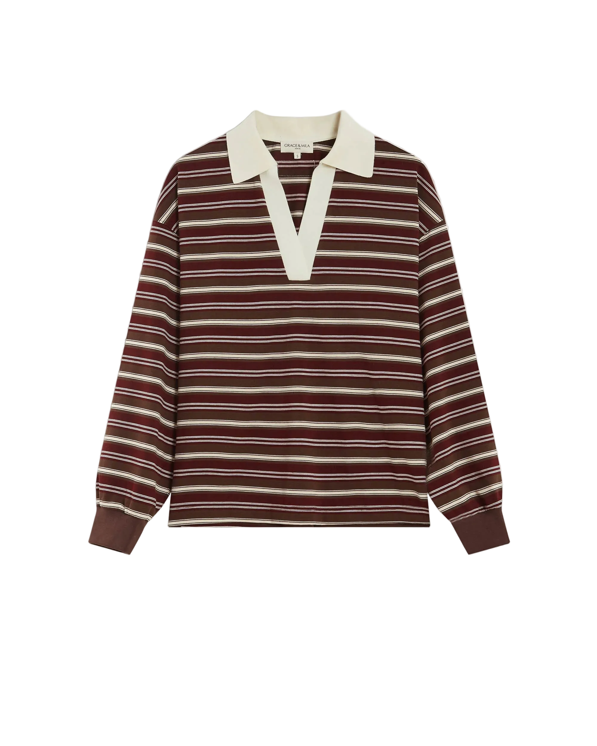 brown and cream striped polo long sleeve