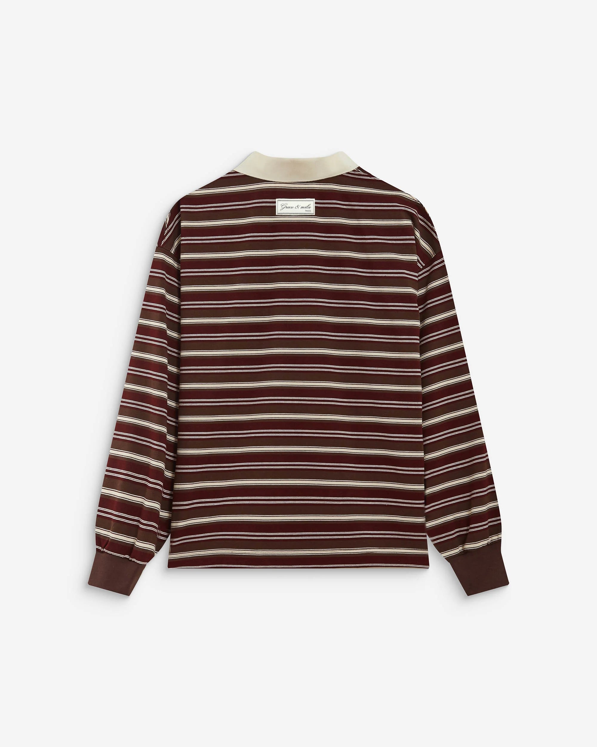 brown and cream striped polo long sleeve