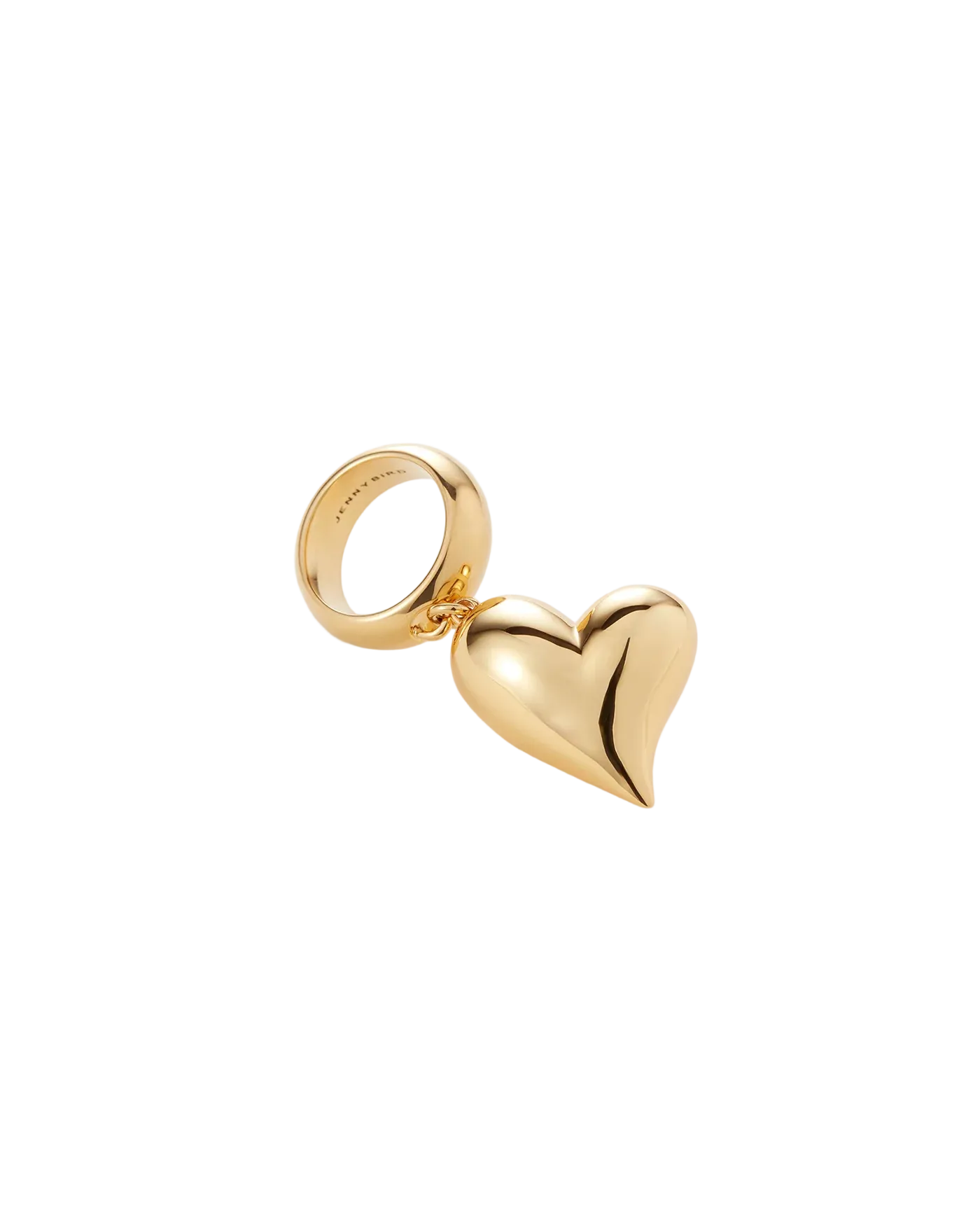 statement gold ring with a large heart dangling off