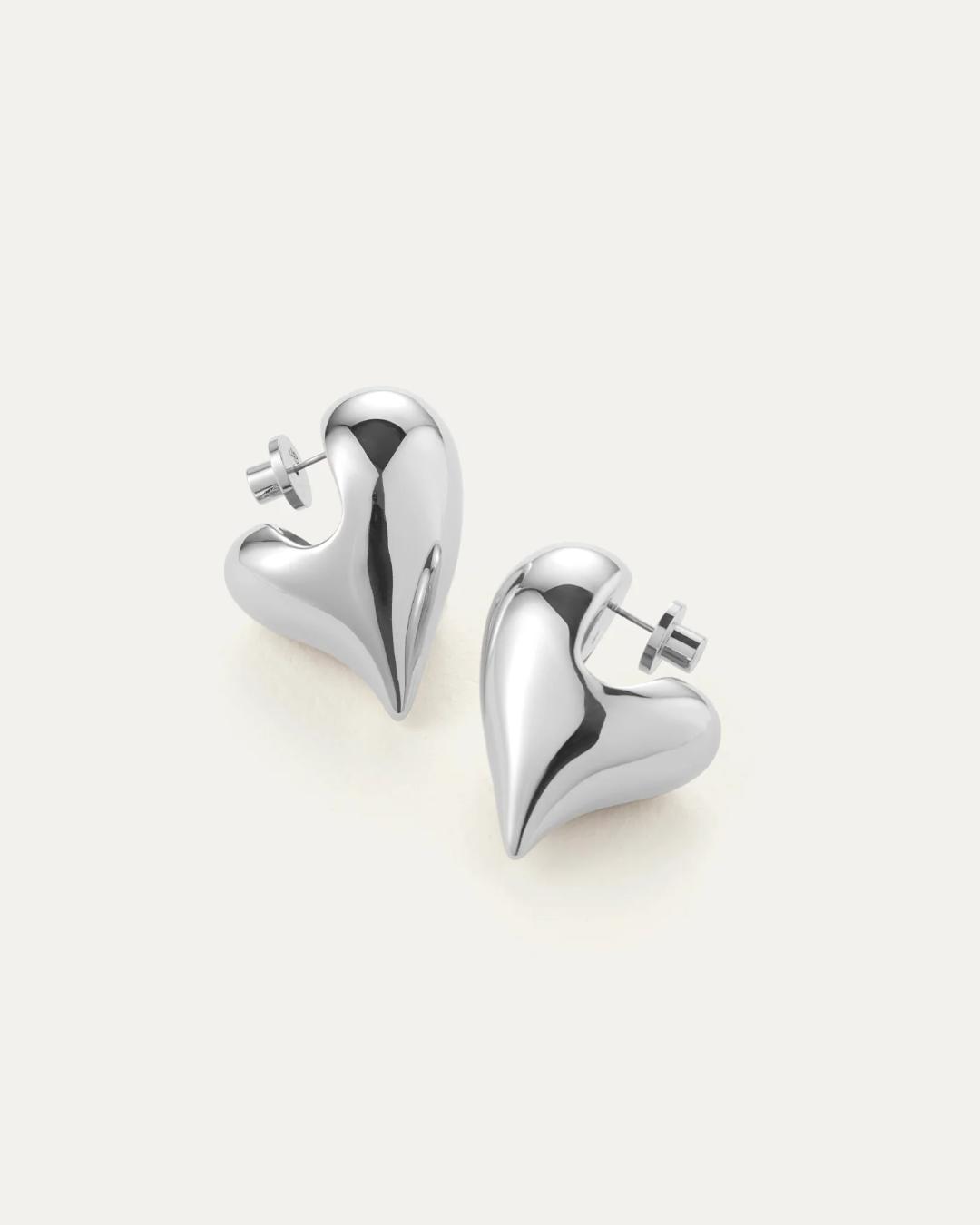 statement silver heart earrings 