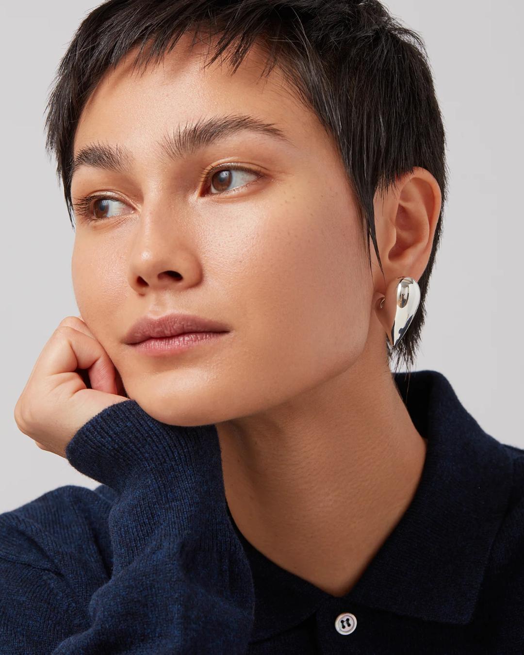 statement silver heart earrings