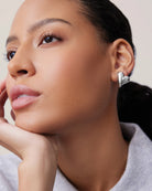 large silver heart button earring