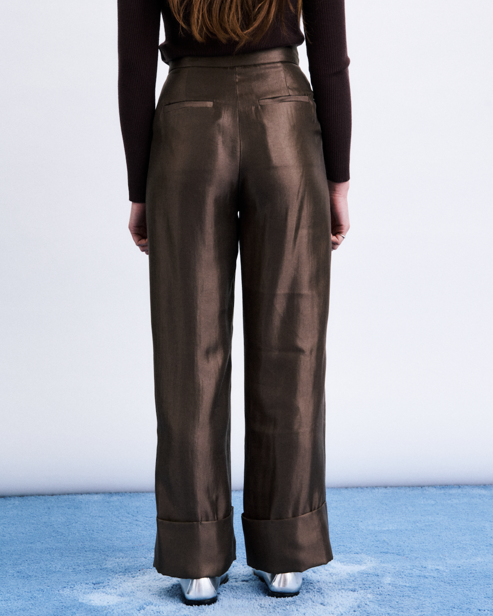 wide leg tailored pant in brown