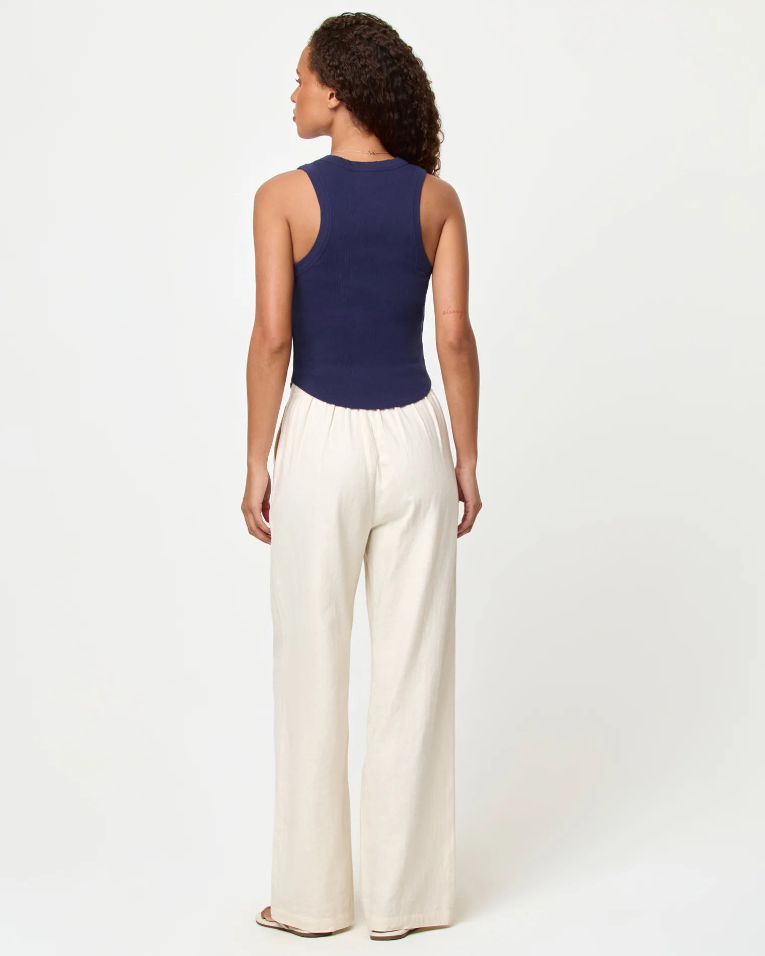 crop navy tank top with fish embroidery 