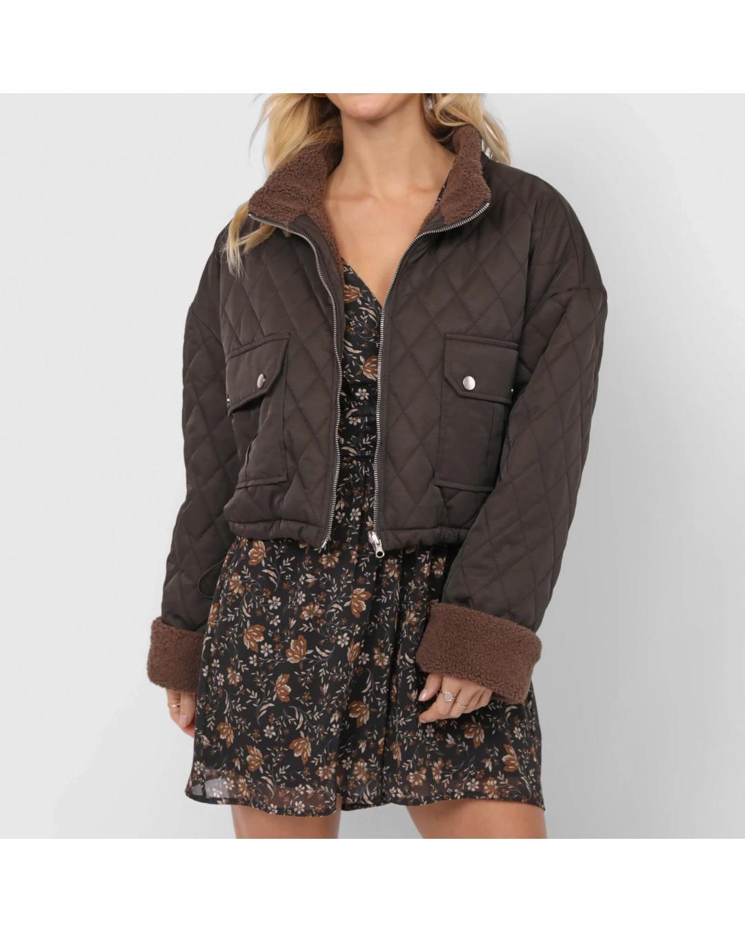 brown quilted jacket in brown