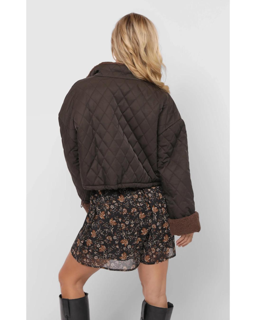 brown quilted jacket in brown