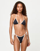 black bikini top with white trim