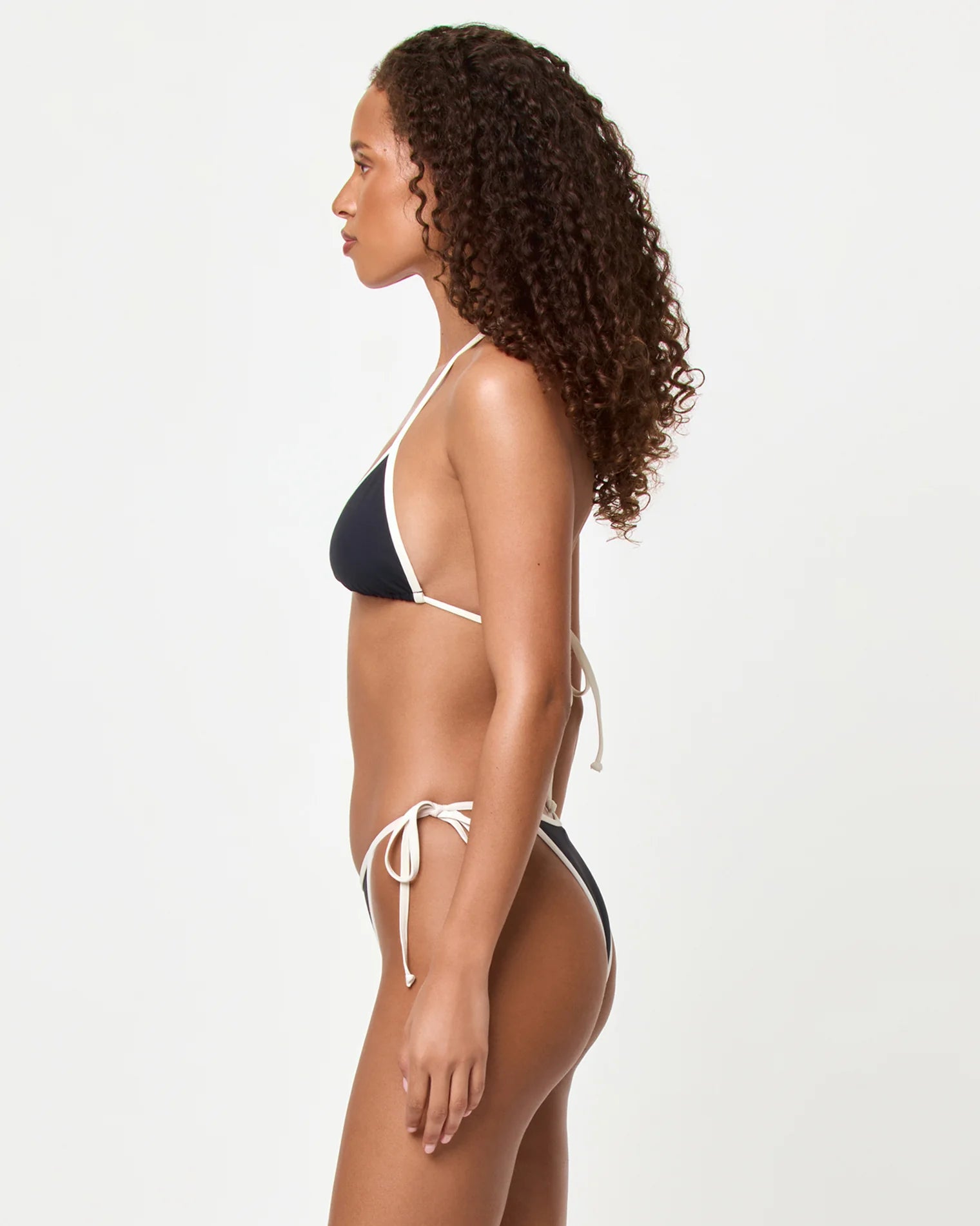 black bikini top with white trim