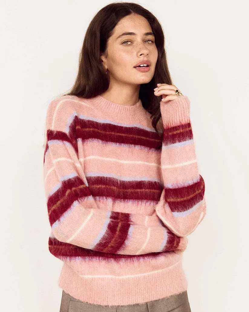 pink and burgundy striped sweater