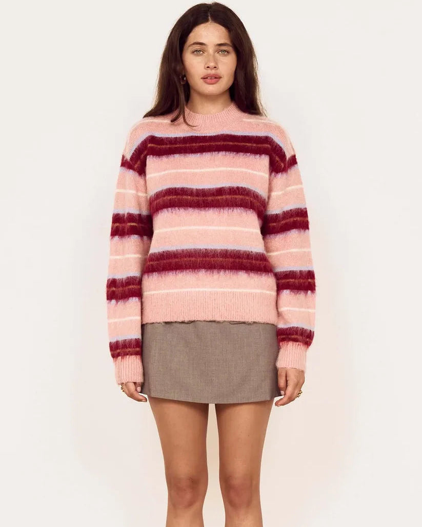 pink and burgundy striped sweater