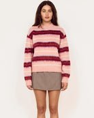 pink and burgundy striped sweater