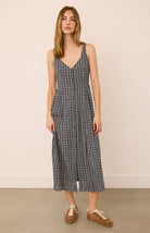 midi dress in a navy checkered pattern