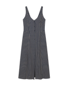midi dress in a navy checkered pattern