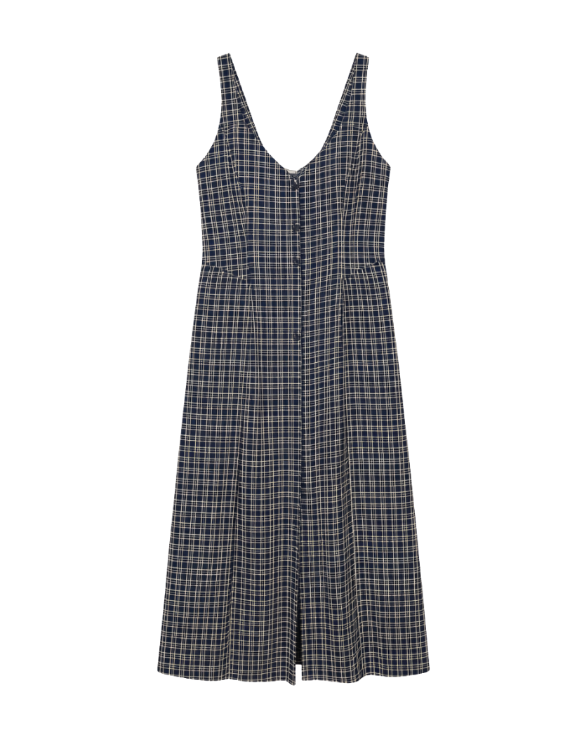 midi dress in a navy checkered pattern