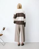 brown and cream thick stripe polo sweater 