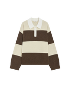 brown and cream thick stripe polo sweater 