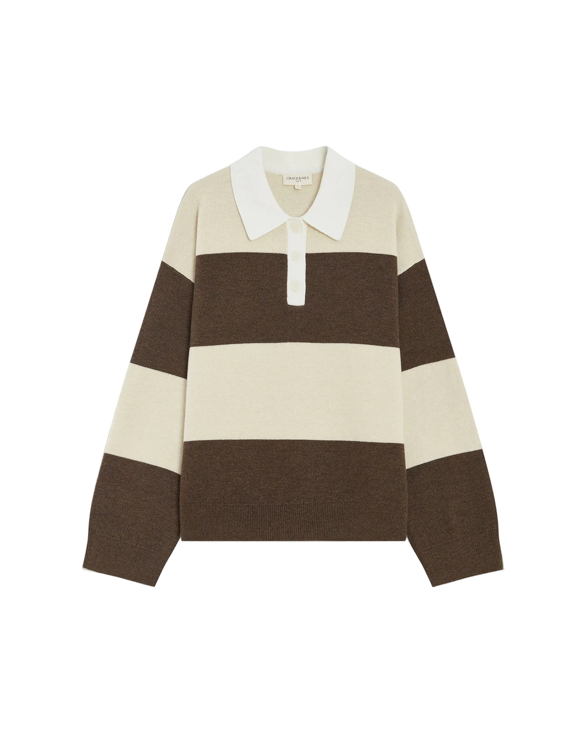 brown and cream thick stripe polo sweater 