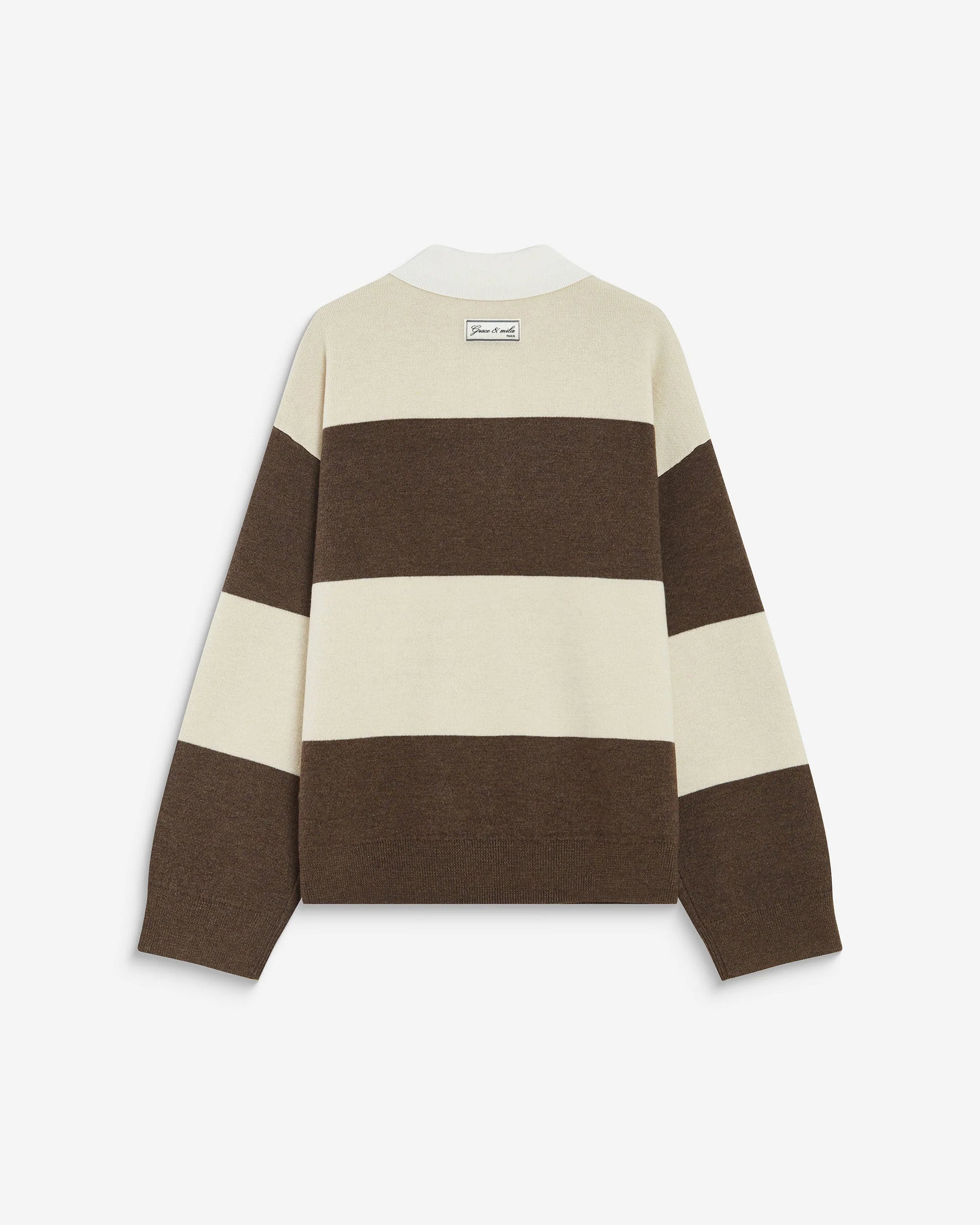brown and cream thick stripe polo sweater 