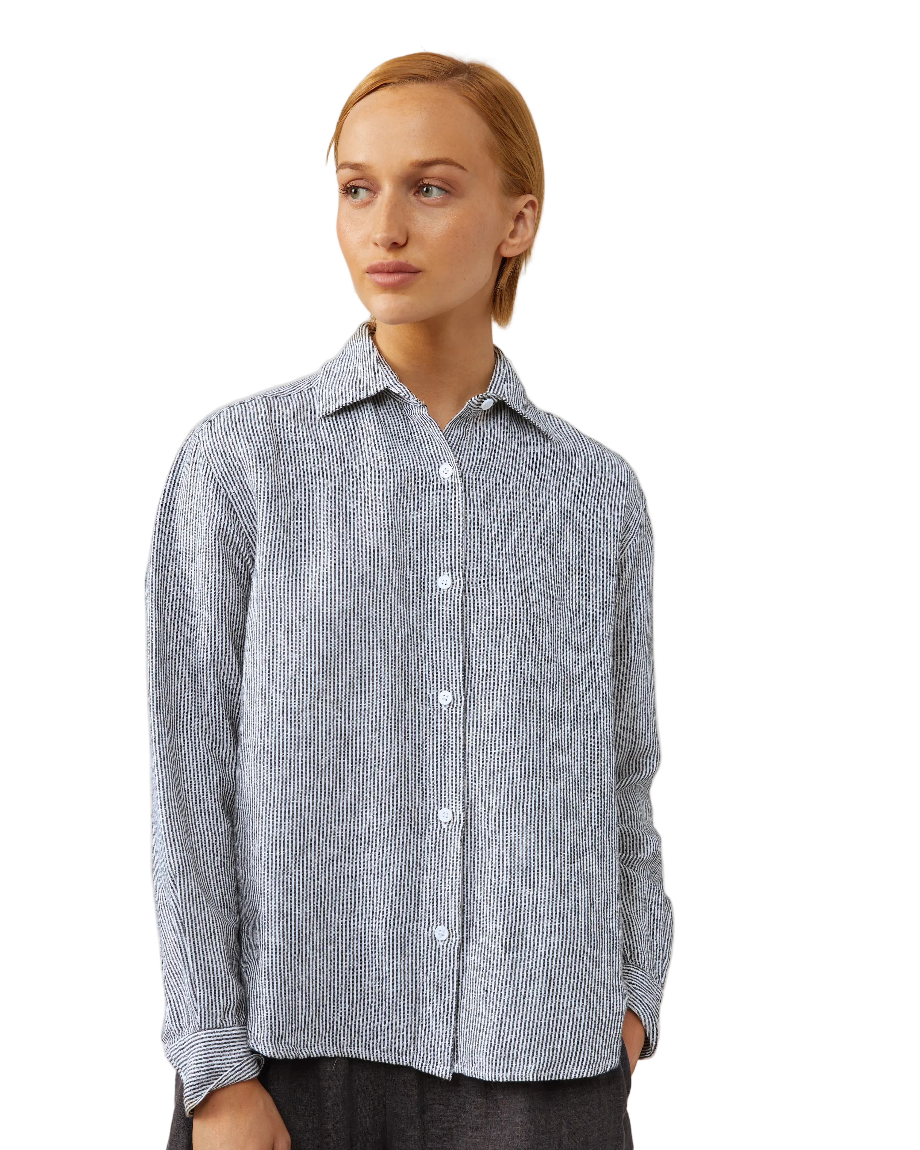 linen blouse blue and white stripe
