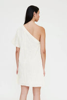 mini dress in off white with one off thee shoulder