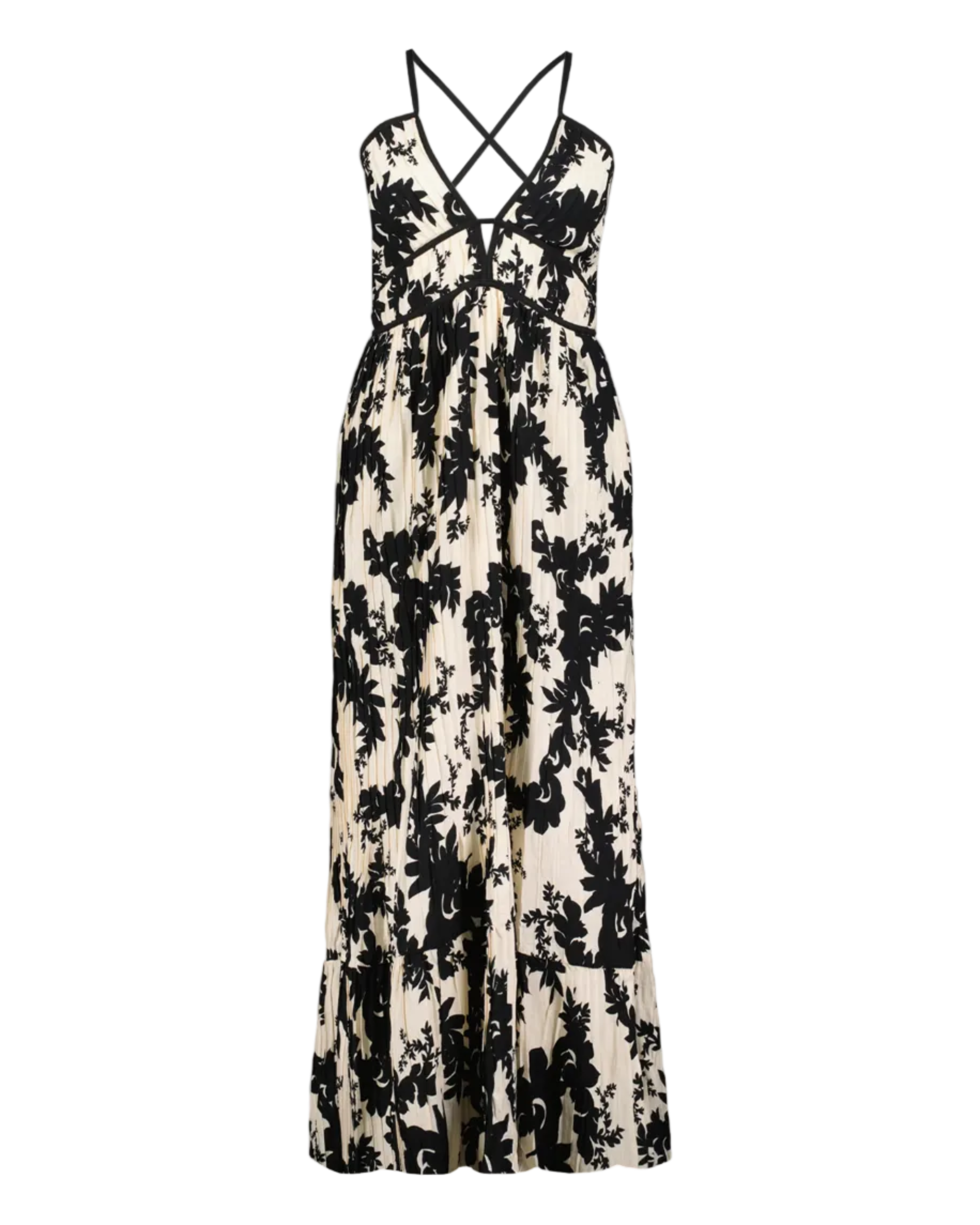 black and cream floral print maxi dress