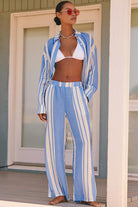 blue and white stripe linen pant