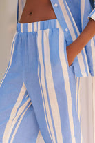 blue and white stripe linen pant