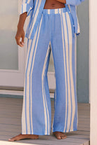 blue and white stripe linen pant