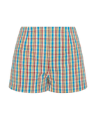 mini short in a checkered pattern n blue, beige and red