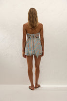 mini short in a checkered pattern n blue, beige and red