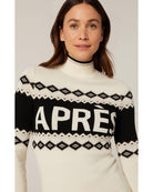 white and black sweater that says apres