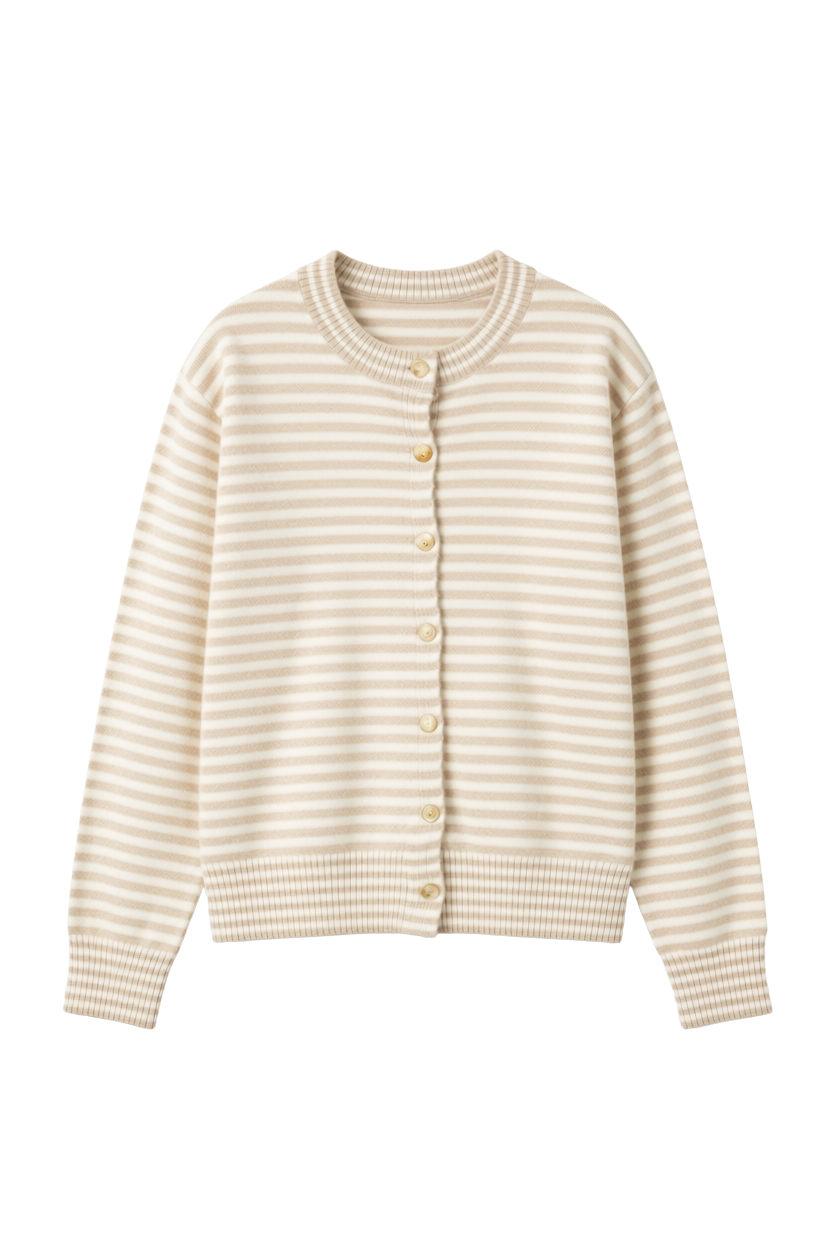 off white and beige striped cardigan